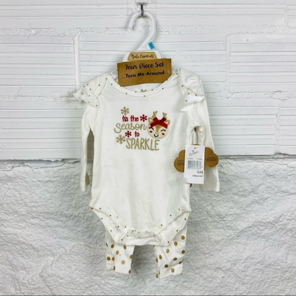 NWT BABY ESSENTIALS four piece christmas tis the season to sparkle polkadot 6M